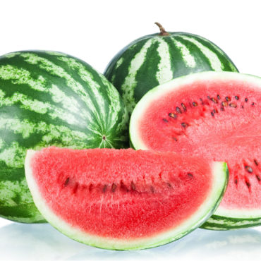 13898565 – two whole watermelon, half and slice isolated  on a white background